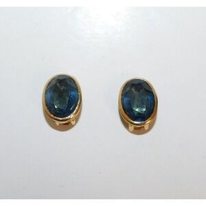 Christian‎ Dior Vintage Blue Stone Gold Tone Jeweled Clip On Earrings